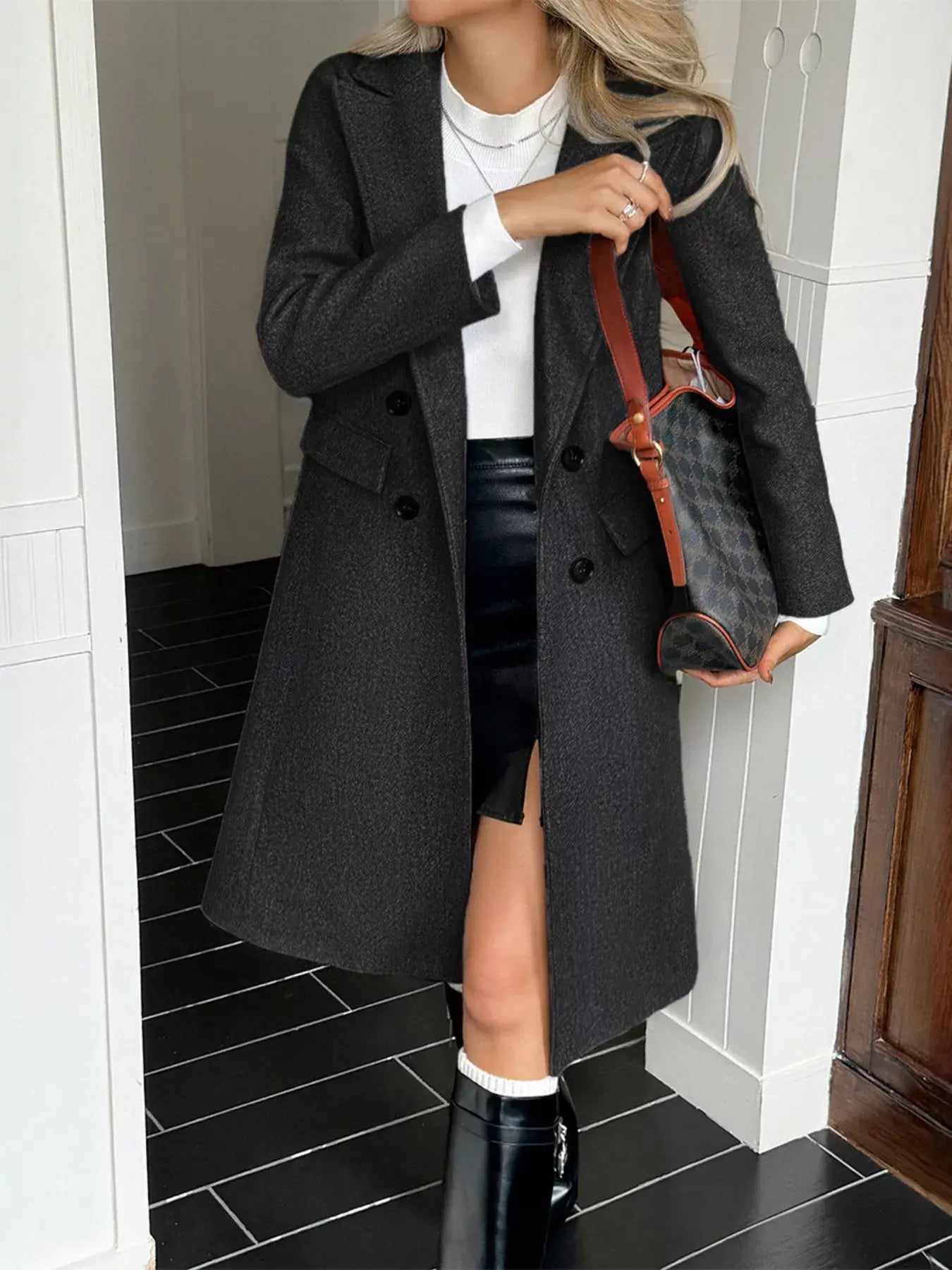 Double-Breasted Wool Blend Overcoat - Trendsi - Flyclothing LLC