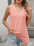 V-Neck Eyelet Knit Cami Tank Top - Trendsi - Flyclothing LLC