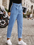 Tied Straight Jeans with Pockets - Trendsi - Flyclothing LLC