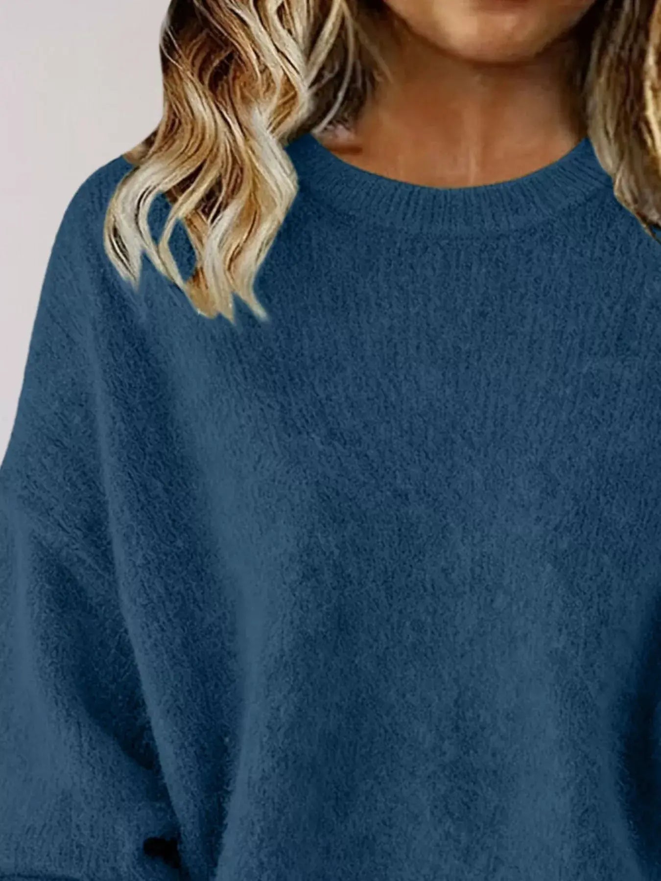 Full Size Round Neck Dropped Shoulder Sweater Plus Size - Trendsi - Flyclothing LLC
