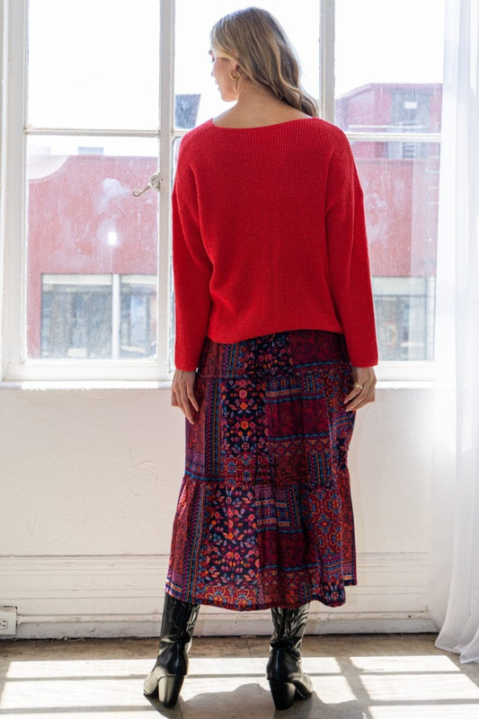 ODDI Full Size Printed Tiered Maxi Skirt - Trendsi