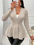 One Button Textured Peplum Cardigan - Trendsi - Flyclothing LLC