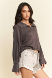 Davi & Dani Drawstring Hem Half Zip Raglan Sleeve Sweatshirt - Trendsi