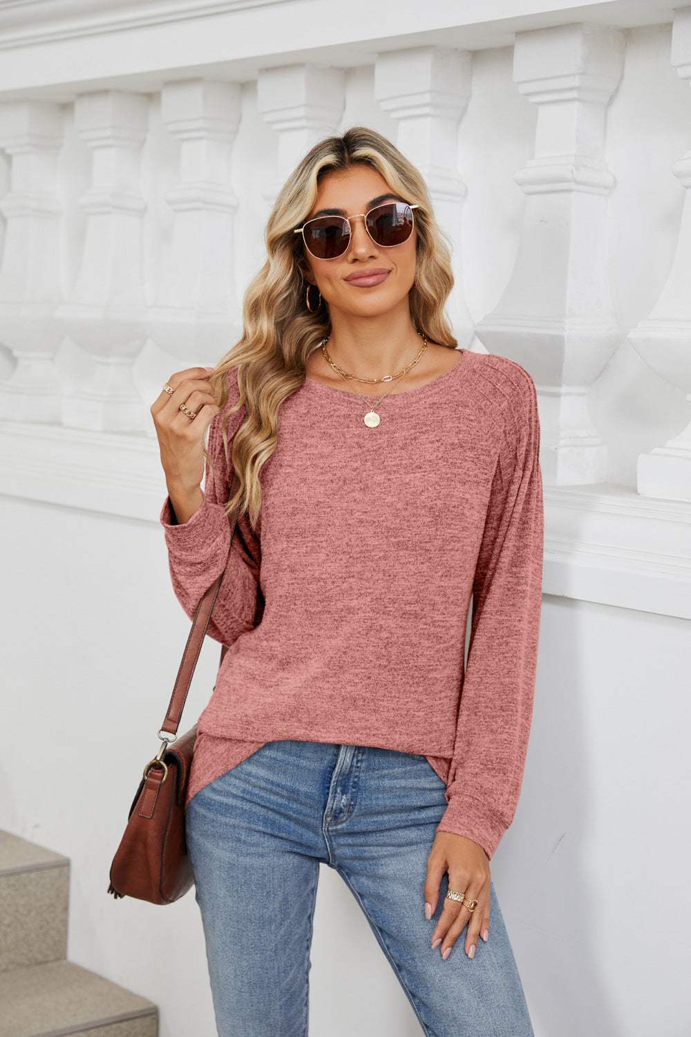 Round Neck Long Sleeve T-Shirt - Trendsi - Flyclothing LLC
