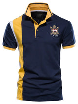 Men's Embroidered Collared Neck Striped Contrast Polo - Trendsi - Flyclothing LLC