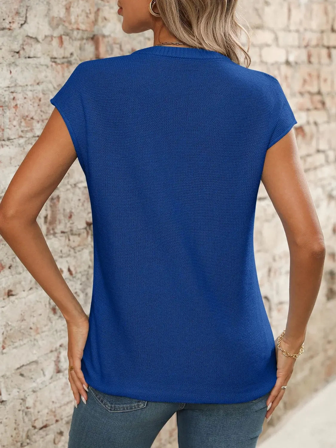 V-Neck Short Sleeve Knit Top - Trendsi - Flyclothing LLC