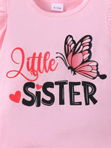 Children's Little Sister Butterfly Print Ruffle Trim Set - Trendsi - Flyclothing LLC