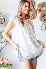 Heimish Full Size Round Neck Cap Sleeve Lace Top - Trendsi - Flyclothing LLC
