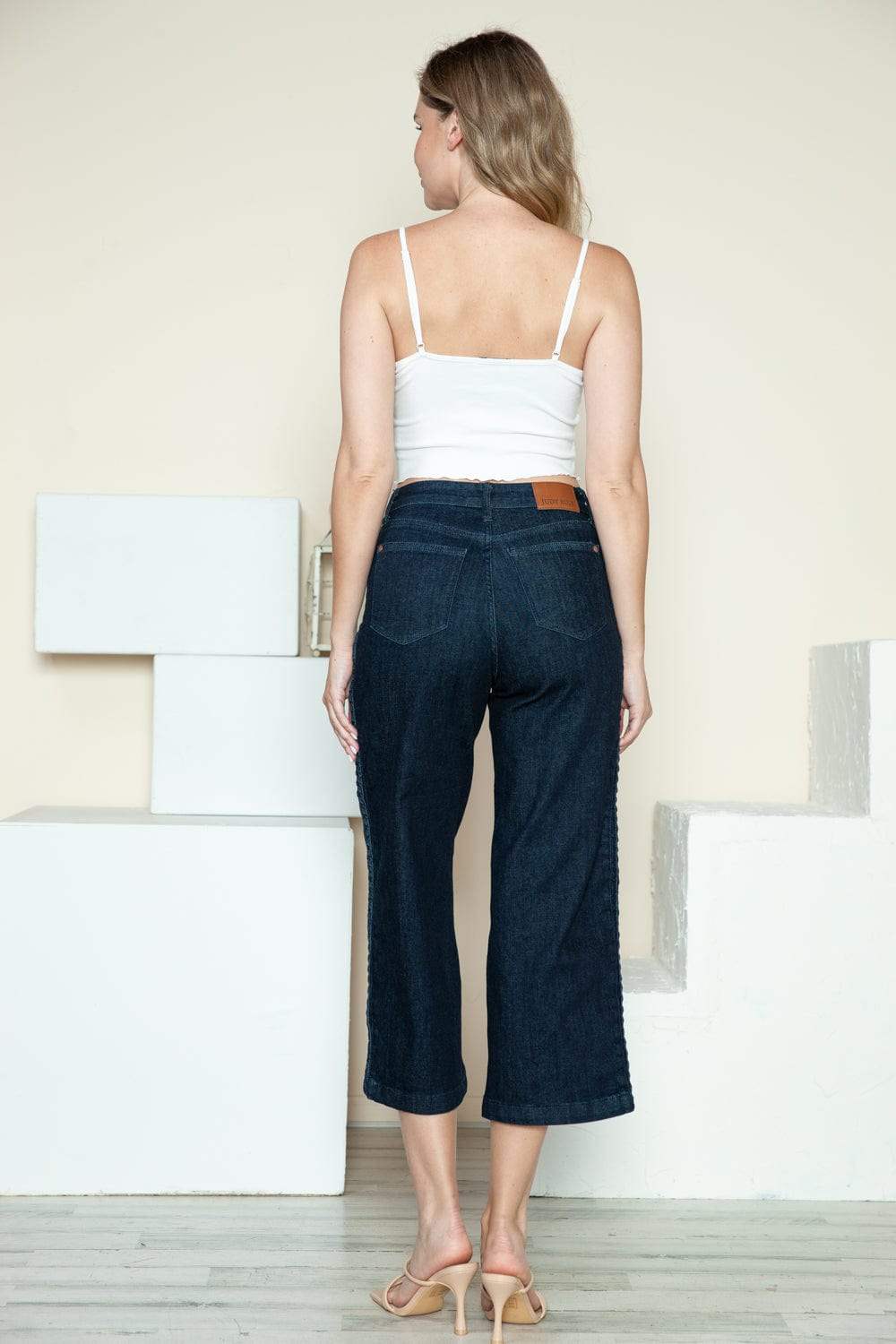Judy Blue Full Size Side Seam Braid Detail Crop Wide Leg Jeans - Trendsi - Flyclothing LLC