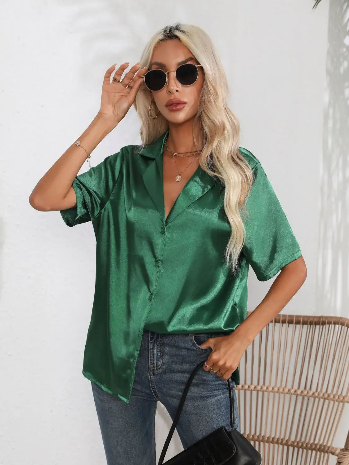 Button Down Short Sleeve Shirt - Trendsi - Flyclothing LLC