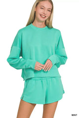 Zenana Scuba Long Sleeve Sweatshirts & Shorts Set - Trendsi - Flyclothing LLC