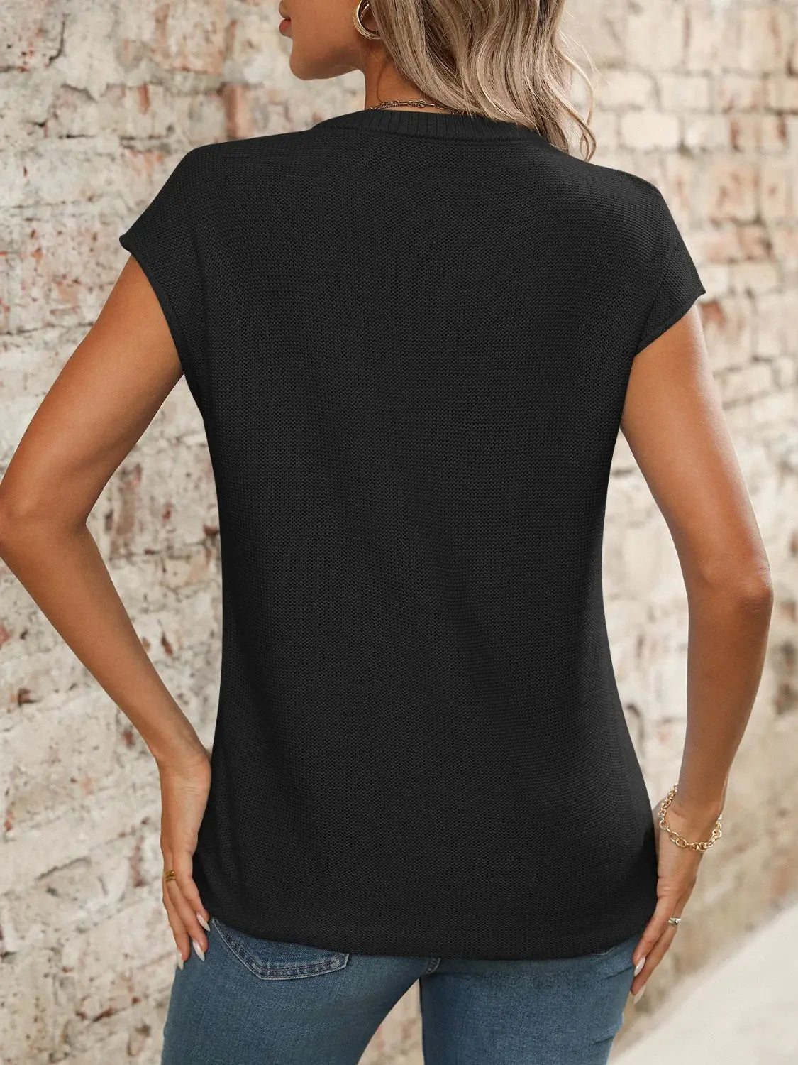 V-Neck Short Sleeve Knit Top - Trendsi - Flyclothing LLC