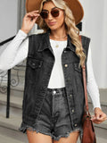 Pocketed Button Up Sleeveless Denim Jacket - Trendsi