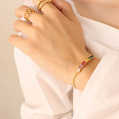 Contrast Zircon Titanium Steel Bracelet - Trendsi
