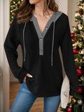 Full Size Waffle-Knit Contrast Long Sleeve Hoodie - Trendsi - Flyclothing LLC