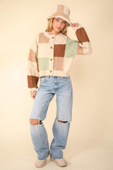 VERY J Color Block Button Down Textured Sweater Cardigan - Trendsi - Flyclothing LLC