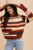 Annie Wear Color Block Round Neck Long Sleeve Sweater - Trendsi