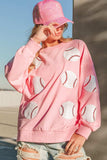 BiBi Sequin Baseball Patches French Terry Sweatshirt - Trendsi - Flyclothing LLC