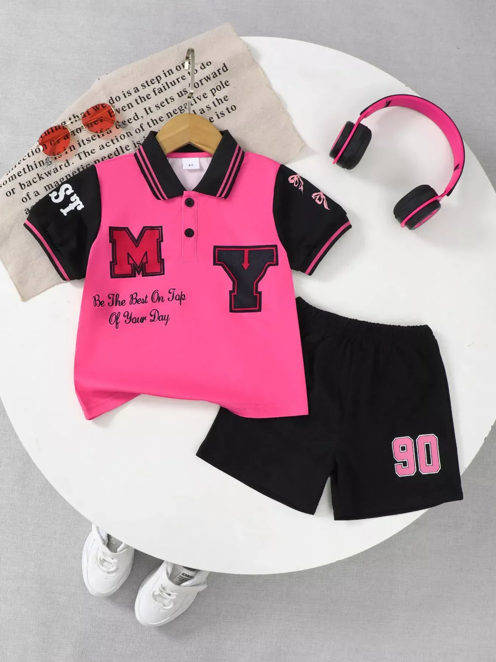 Children's Letter Graphic Polo Shirt & Shorts Set - Trendsi - Flyclothing LLC