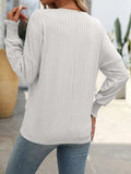 Textured Notched Lantern Sleeve T-Shirt - Trendsi - Flyclothing LLC