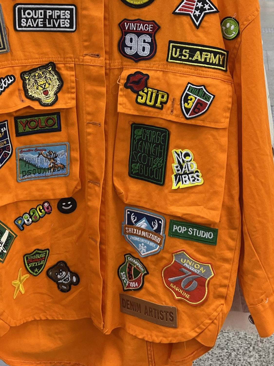 Embroidered Patch Button Up Long Sleeve Denim Jacket - Trendsi - Flyclothing LLC