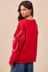 BiBi Bow Detail Sleeves Fleece Sweatshirt - Trendsi - Flyclothing LLC