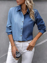Contrast Collared Neck Long Sleeve Shirt - Trendsi - Flyclothing LLC