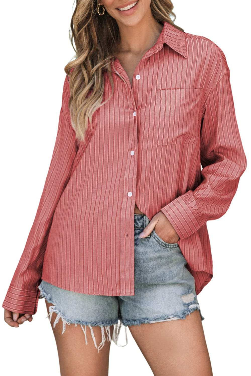 Striped Button Up Long Sleeve Shirt - Trendsi - Flyclothing LLC