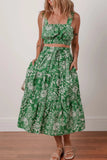 Floral Print Shirred Crop Top and Midi Skirt Set - Trendsi