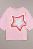 Color Block Star Patched Oversized T-Shirt - Trendsi - Flyclothing LLC