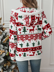 Drawstring Christmas Element Zip Up Hooded Jacket - Trendsi