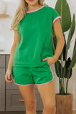 Two Tone Contrast Textured Crewneck Tee and Shorts Set - Trendsi