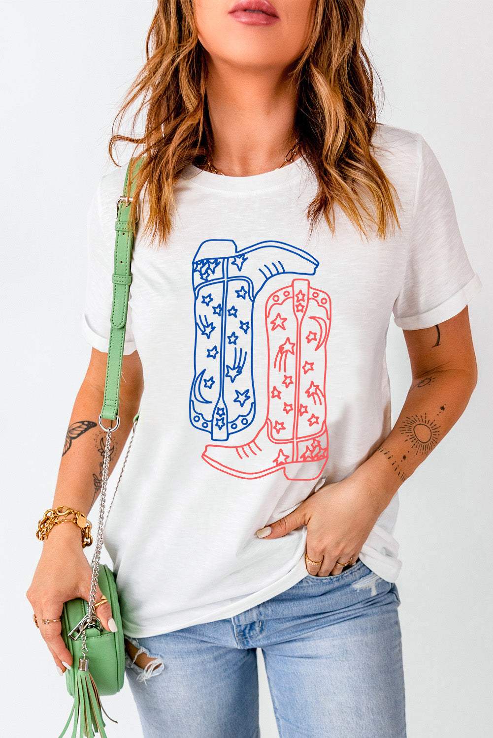 Boot Graphic Round Neck Short Sleeve T-Shirt - Trendsi - Flyclothing LLC