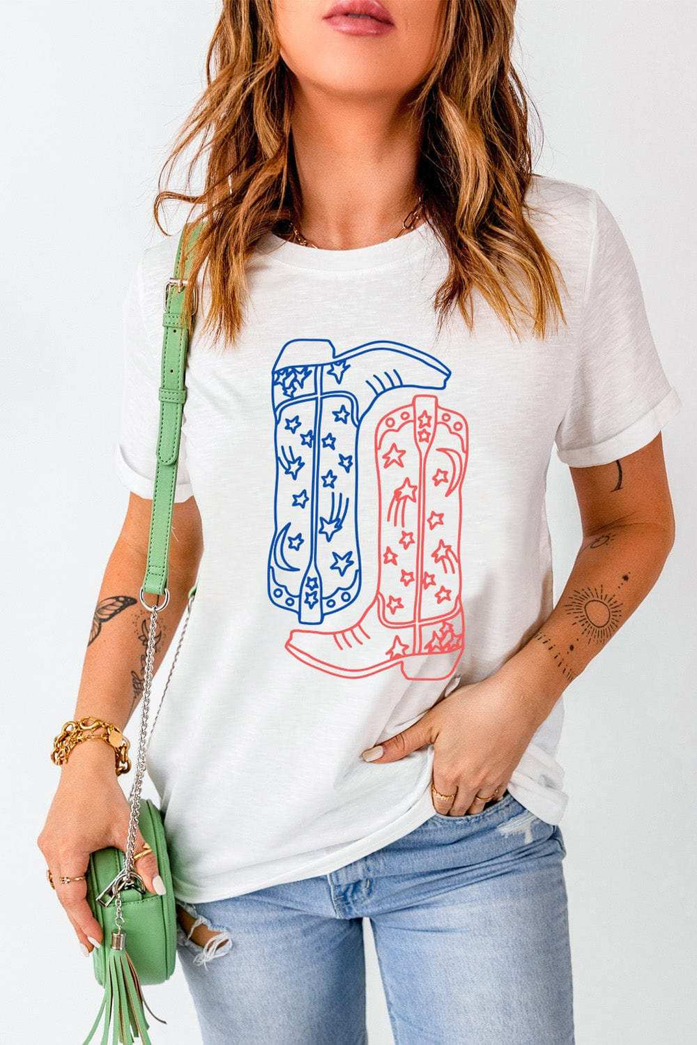 Boot Graphic Round Neck Short Sleeve T-Shirt - Trendsi - Flyclothing LLC