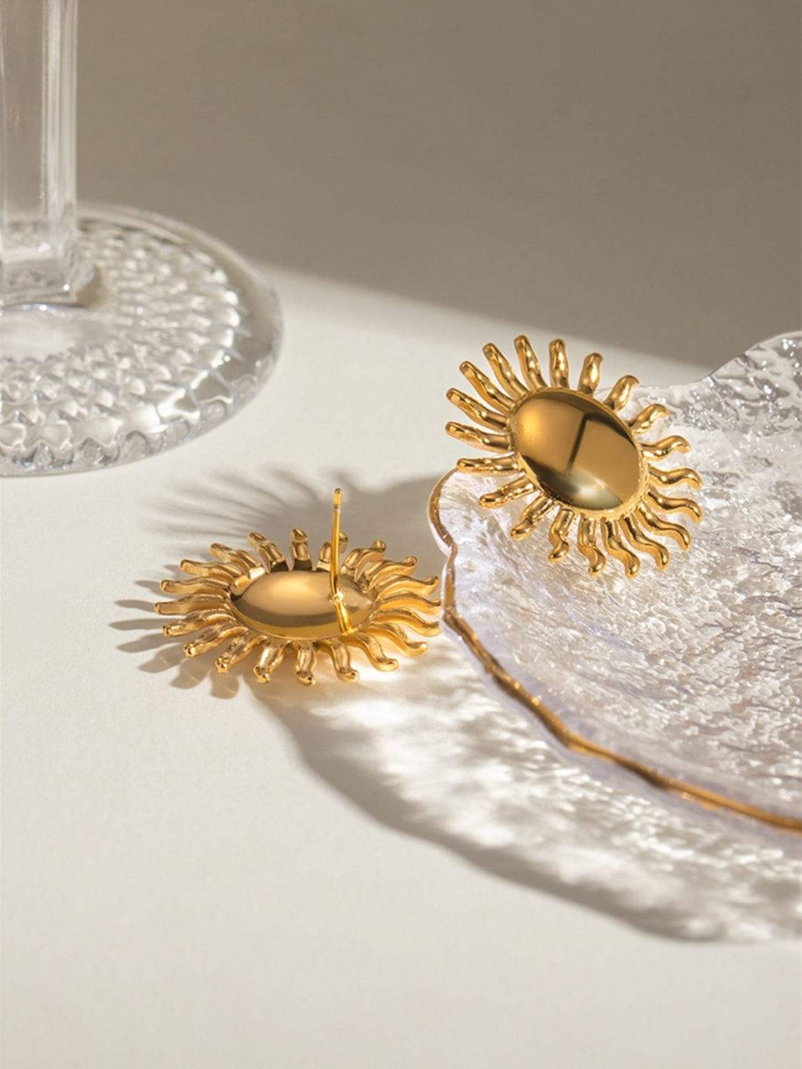 18K Gold-Plated Stainless Steel Sun Stud Earrings - Trendsi - Flyclothing LLC