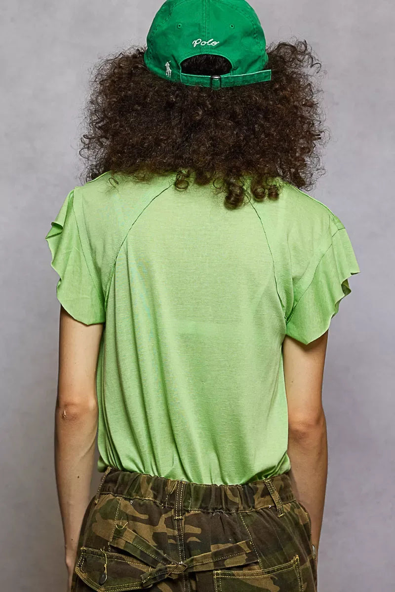 POL V-Neck Short Sleeve T-Shirt with Ruffle Sleeve - Trendsi - Flyclothing LLC