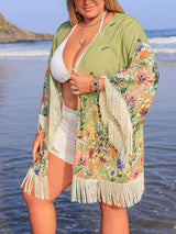 Plus Size Fringe Open Front Cover-Up - Trendsi - Flyclothing LLC
