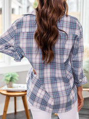 Plaid Collared Neck Long Sleeve Shirt - Trendsi