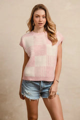 BiBi Checker With Stripes Pattern Sleeveless Sweater - Trendsi - Flyclothing LLC