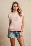 BiBi Checker With Stripes Pattern Sleeveless Sweater - Trendsi - Flyclothing LLC