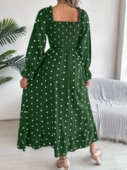 Polka Dot Flounce Sleeve Midi Dress - Trendsi