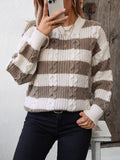 Striped Round Neck Long Sleeve Sweater - Trendsi