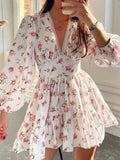 Lace Detail V-Neck Balloon Sleeve Dress - Trendsi - Flyclothing LLC