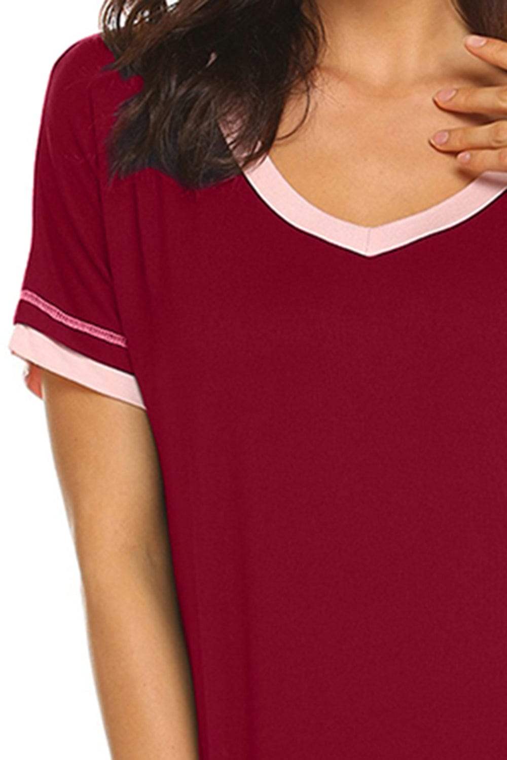 Contrast Trim Short Sleeve Lounge Dress - Trendsi - Flyclothing LLC