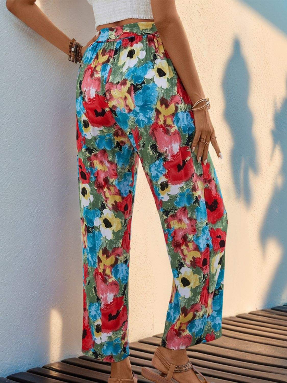 Tied Printed Wide Leg Pants - Trendsi - Flyclothing LLC