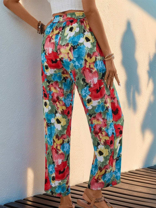Tied Printed Wide Leg Pants - Trendsi - Flyclothing LLC