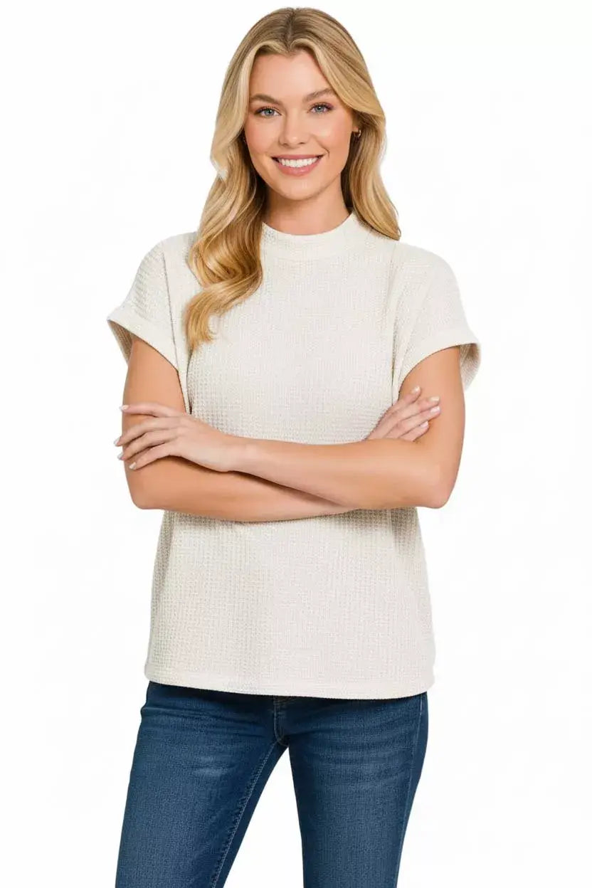 Zenana Chenille Waffle Cap Sleeve Sweater - Trendsi - Flyclothing LLC