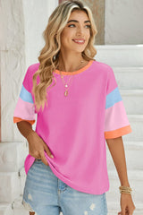 Lovelet Color Block Round Neck Half Sleeve T-Shirt - Trendsi