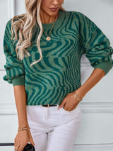 Geometric Round Neck Long Sleeve Sweater - Trendsi - Flyclothing LLC