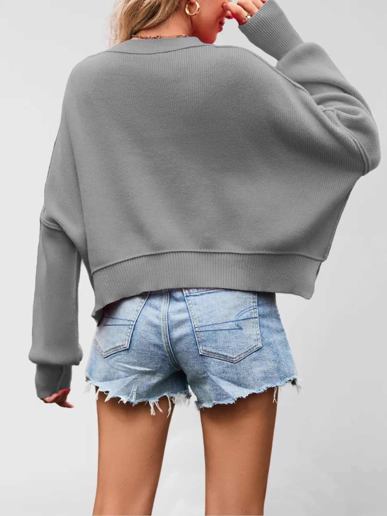Round Neck Dropped Shoulder Sweater - Trendsi - Flyclothing LLC